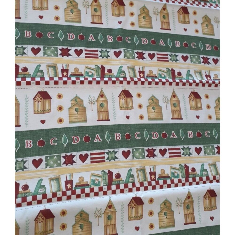 2 Yd Oakhurst Fabric Signature Classics School Books, 9" Border BirdHouses ABC,
